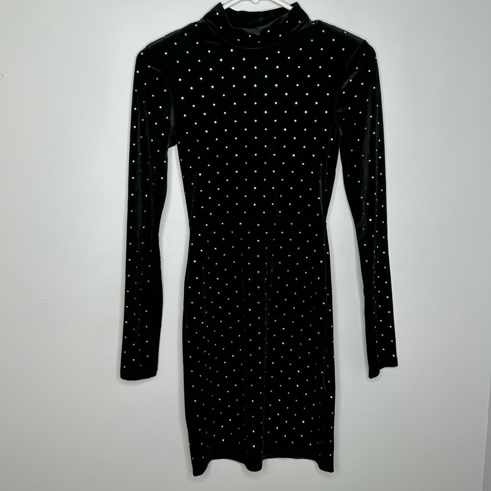 H&M Black and White Bodycon Dress Mock Neck Long Sleeve
